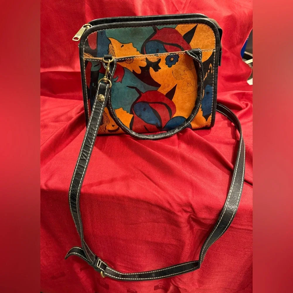 Patricia Nash Italian Leather Crossbody Satchel in Winter Bloom Print
